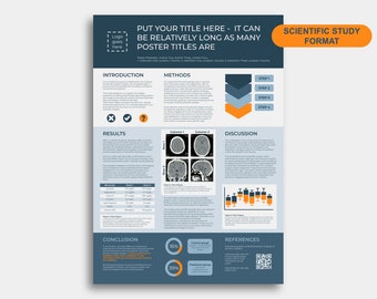Scientific Poster Template and Medical Case Study Template for Powerpoint or Google Slides DIGITAL - Navy Blue Orange Neutral - A0 portrait
