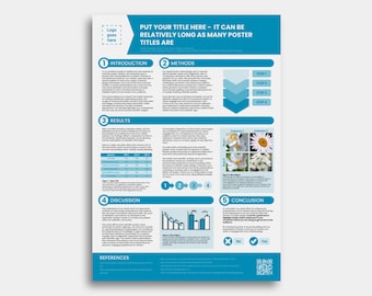 Scientific Poster Template for Powerpoint or Google Slides DIGITAL - Teal Turquoise Blue - For Academic or Research conference - A0 portrait