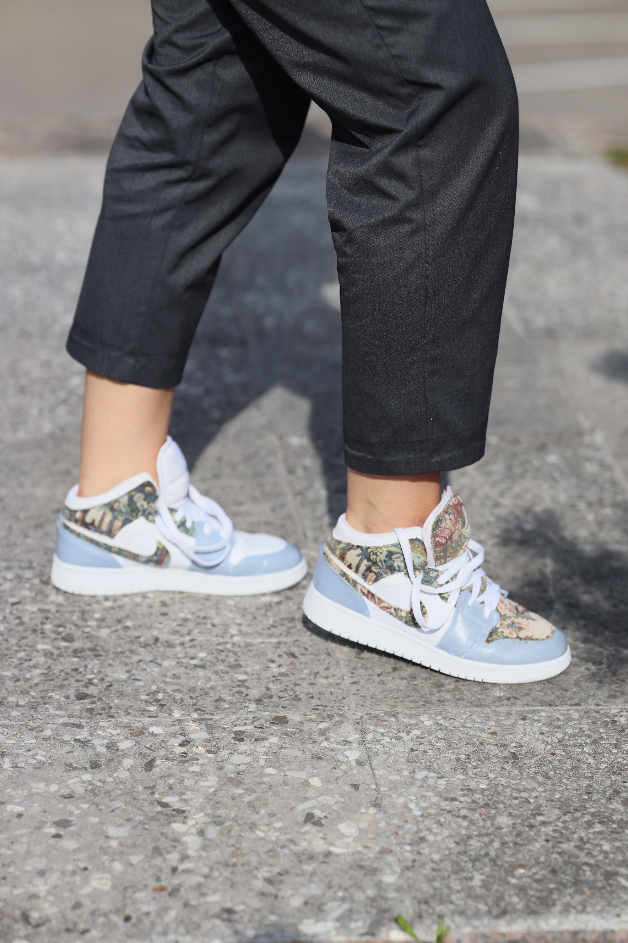 Custom Air Jordan 1 Mid Tapestry Applique Bluegrey Fabric Etsy