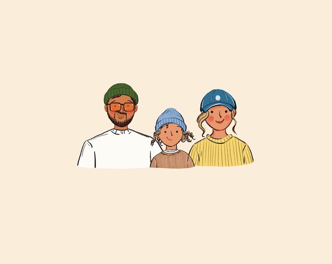 Simple Half-length Portrait, Cartoon, Digital Custom Illustration, Portrait From Photo, Personalized Portrait, Couple Family Portrait
