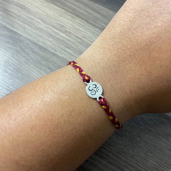 Maroon and Yellow Ohm Rakhi Bracelet | Adjustable Rakhi | One Size | Raksha Bandhan Gifts