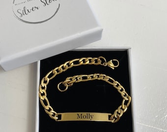 Personalized Women's Bracelet Engraved Bracelet for Ladies Curb Chain Bracelet Stainless Steel Custom Gift Engraved Bracelet for Her