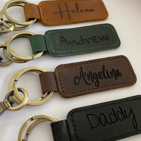 Personalized Leather Name Keychain Customized Leather Keychain Genuine Leather Key Chain Engraved Keychain Key Tag Gift for her Gift for him