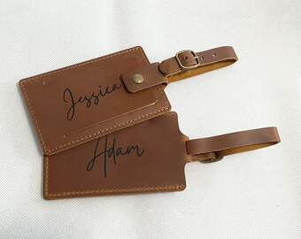Personalized Genuine Leather Luggage Tags Engraved Luggage Tags Personalized Leather Baggage Tags Custom Gifts for her him Wedding Favors