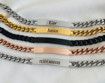 Personalized Men's Bracelet Engraved Bracelet for Men Curb Chain Bracelet Stainless Steel Custom Engraved Mens Bracelet Custom Gift for him