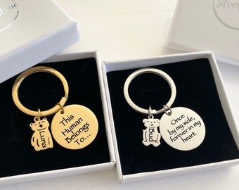 This Human Belongs To Personalized Pet Owner Keychain Pet Keychain Pet Memorial Gift Dog Mom Cat Mom Fur Mama Engraved Dog Cat Name Charms