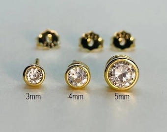 Sterling Silver Bezel Earring, Dainty Stud, Minimalist Stud, CZ Stud, Bezel CZ Stud Earrings, Gold Stud Silver Stud Simple Stud Gift for her