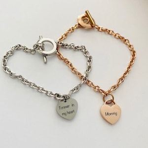 Personalized Heart Bracelet Engraved Bracelet for Women Stainless Steel Custom Engraved Bracelet Handmade Custom Gifts for her Gift for mom