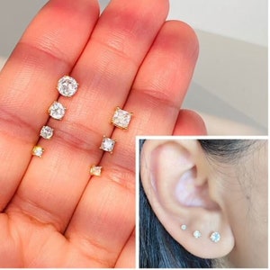 Clous d'oreilles en argent sterling, zircons délicats - Clous d'oreilles minimalistes - Petits clous - Clous en or - Clous en argent - Clous en or rose