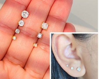 Sterling Silver Stud Earrings Cubic Zirconia Dainty Stud - Minimalist Stud Earrings - Tiny Studs - Gold Stud - Silver Stud - Rose Gold Stud