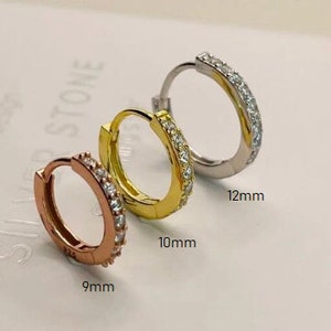 Silver Huggie Hoop Earrings Set, Gold Hoop Earrings, Cartilage Hoop, Pave Ring Hoops, Gold Conch Hoop, Sterling Silver Cz Hoop, 925 Hoop