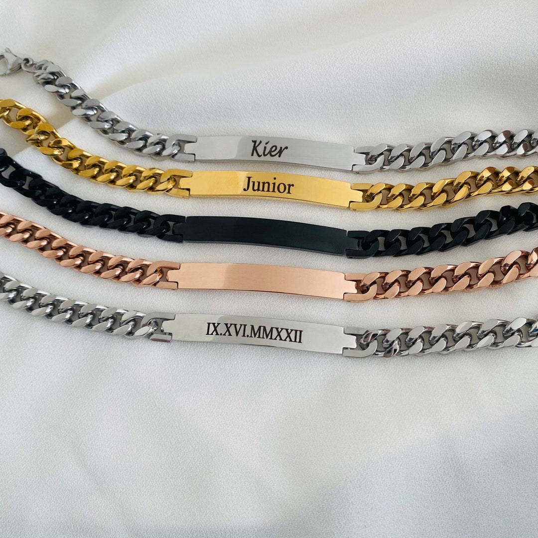 Personalized Men's Bracelet Engraved Bracelet for Men Curb Chain