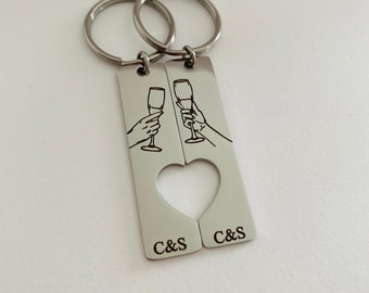 Porte-clés personnalisé pour couple, assorti, 2 pièces, porte-clé pour couple, porte-clé coeur personnalisé, porte-clé pour couple, cadeau pour elle, lui, cadeaux personnalisés