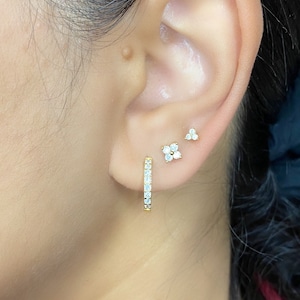 Gift Set Sterling Silver Earring Set 12mm CZ Hoop 4mm Flower Earring 3mm Triangle Cluster 3 Stone Stud CZ Studs Gold Earring Gift for her