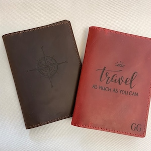 Funda para pasaporte de cuero genuino personalizada Funda para pasaporte grabada Cartera de cuero personalizada para pasaporte Cartera de viaje Regalos personalizados