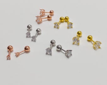 Sterling Silver Earrings Ball Backing, Dainty Minimalist Studs, CZ Stud, CZ Stud Earrings, Gold Stud Silver Stud Simple Stud Gift for her