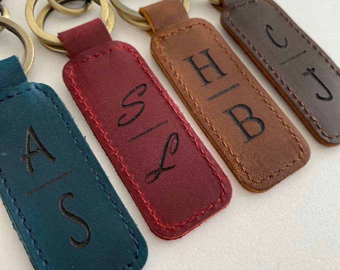Personalized Leather Keychain Customized Leather Keychain Genuine Leather Key Chain Engraved Keychain Key Tag Gift for her Gift for him