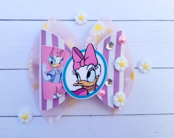 Daisy Duck Purple Stripe Hair Bow, Tulle Bow, Disney Bow, Baby Bow, Girls Bow Clip, Headband