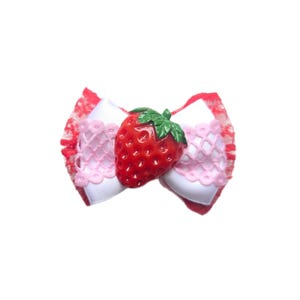 Strawberry Bow, Small Dog Bow, 2 inch Hair Bow, Pet hair bow, Fruit bow, Elastic, clip