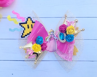 Princess Hair Bow, Peach Bow, Pink, Girls Bow, Glitter bow, Baby Bow, Birthday bow