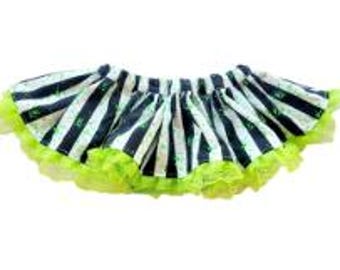 Black and White Striped Skirted Bloomers, Top, and Bow Outfit, Green Lace Skirt for Baby, Toddler, Kids, Halloween Skirt