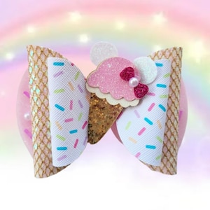 Minnie Mouse Ice Cream Cone Hair Bow Sprinkles Disney Snacks Pink Tulle Birthday Bow Baby Bow Girls Bow