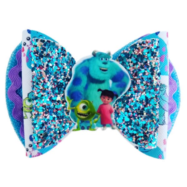 Monsters Inc. Hair Bow Sully Mike Boo Glitter Tulle Clip Headband Disney Inspired