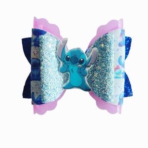 Stitch Hair Bow Lilo and Stitch Disney Bow Headband Clip Glitter
