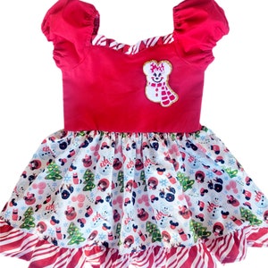 Mickey Minnie Snowman Disney Christmas Dress, Twirl Dress, Puff Sleeve, Sweetheart Neckline