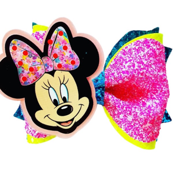 Minnie Shaker Neon Bow Bright Fluorescent Sequin Glitter Bow Headband Clip