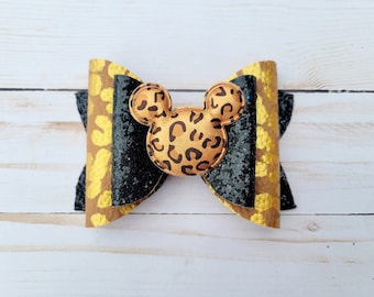 Minnie Mickey Animal Kingdom Bow Cheetah Leopard Glitter Bow