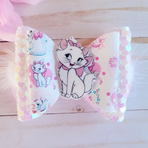 Marie Hair Bow Aristocats White Cat Sequin Glitter bow