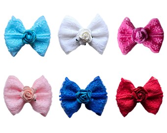Lazos para el cabello con encaje de rosas pequeñas y delicadas, lazos para perros, lazos para gatos, banda elástica, clip