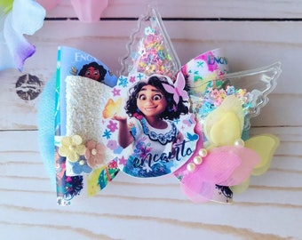Encanto Mirabel Hair Bow Butterfly Shaker Disney Headband Clip Tulle Bow