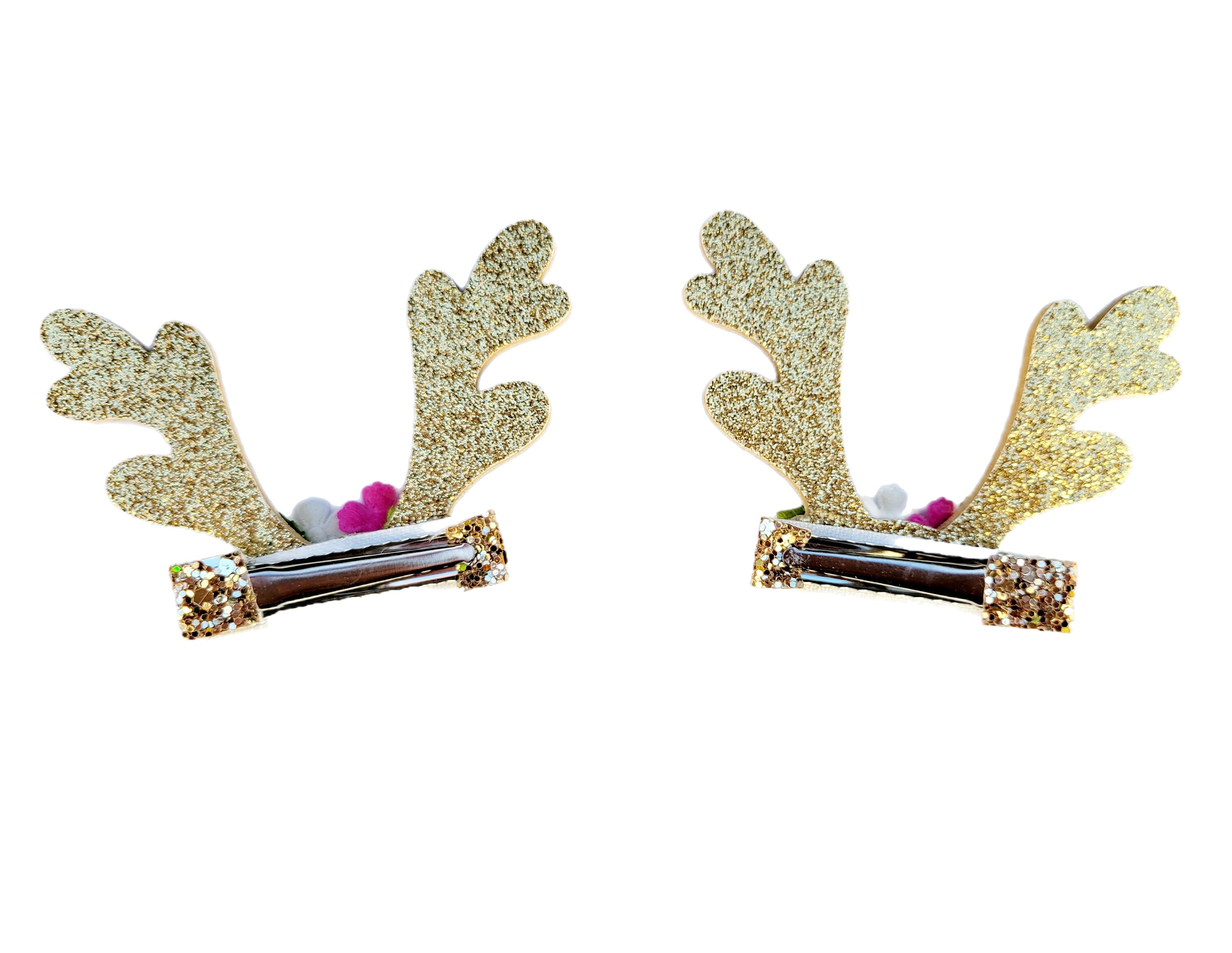 Weihnachts-Haarspangen Set – 8 Stück, Rentiergeweih & Ohren Mit Glitzer, Für Frauen & Mädchen