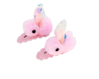 Pinzas para el pelo de conejito rosa: pasadores de primavera para Pascua