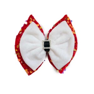 Santa Hair Bow, Red Sequin Santa Bow, Christmas Bow, Girls Bow, Baby Bow, Clip, Headband