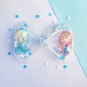 Frozen Anna Elsa Shaker Hair Bow, Transparent Hair Bow, Disney Princess Bow, Sequin filled bow, Snowflakes, Baby bow, Girls bow