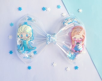 Frozen Anna Elsa Shaker Hair Bow, Sequin Snowflakes