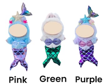 Conjunto de sirena y corona para muñecas de peluche de 17 cm: cola de sirena, top y diadema de conchas.