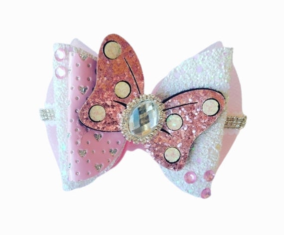 Minnie Bow Hair Bow Bling Rhinestone Pink Glitter Tulle Bow  display picture 1