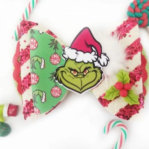 Mean One Christmas Hair Bow, Green Story Book Character Bow, Clip, Headband