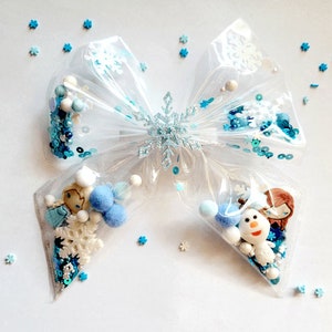 Frozen Shaker Hair Bow Anna Elsa Transparent Sequin filled Bow Disney Bow Clip Headband