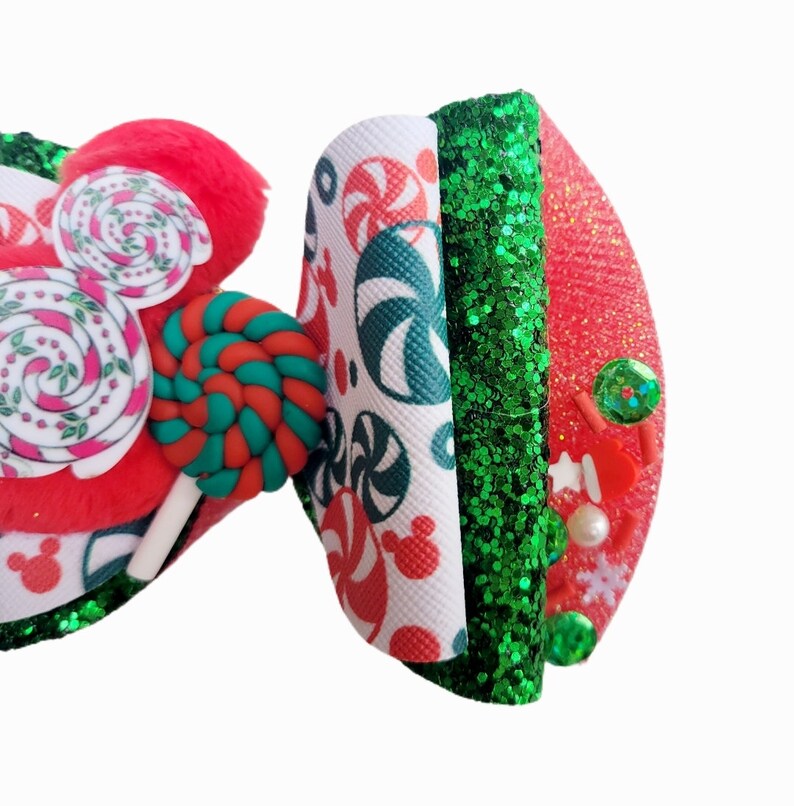 Mickey Candy Cane Hair Bow Disney Christmas Minnie Lollipop Green Red ...