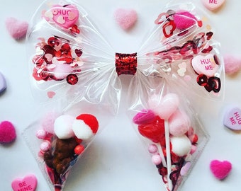 Valentine&#39;s Day Shaker Hair Bow Transparent Sequin Filled Teddy Bear Heart Lollipops Candy