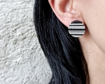 Asymmetric cement earrings painted black. Extravagant stud earrings. Hypoallergenic steel earrings. Single piece