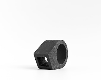 Architectural ring in black light concrete. Empty modern geometric ring. Gift for architect. Measures US 6 | 7 | 8 | 9 | 10