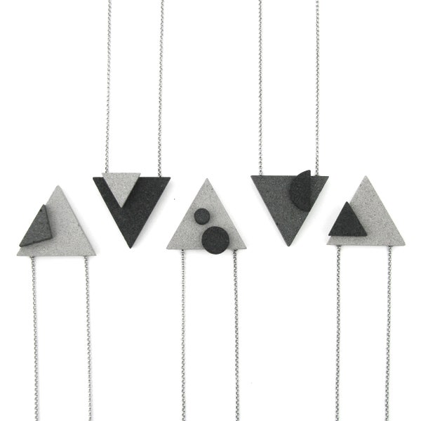Short necklace in cement and hypoallergenic steel. Necklace with triangular pendant. Extravagant necklace. Unique piece A