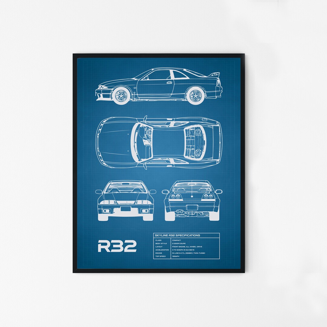 Nissan Skyline R32 Patent Print, Automobile Blueprint Poster, 1989 Wall ...