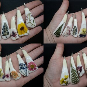 Buffalo Tooth and Pressed Flower Pendant Necklace, Real Tooth Jewelry, Buffalo Tooth Necklace, Real Dried Flowers, Bohemian Necklace, BoHo